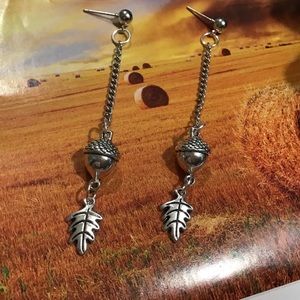 Acorn leaf silver handmade drop earrings stainless